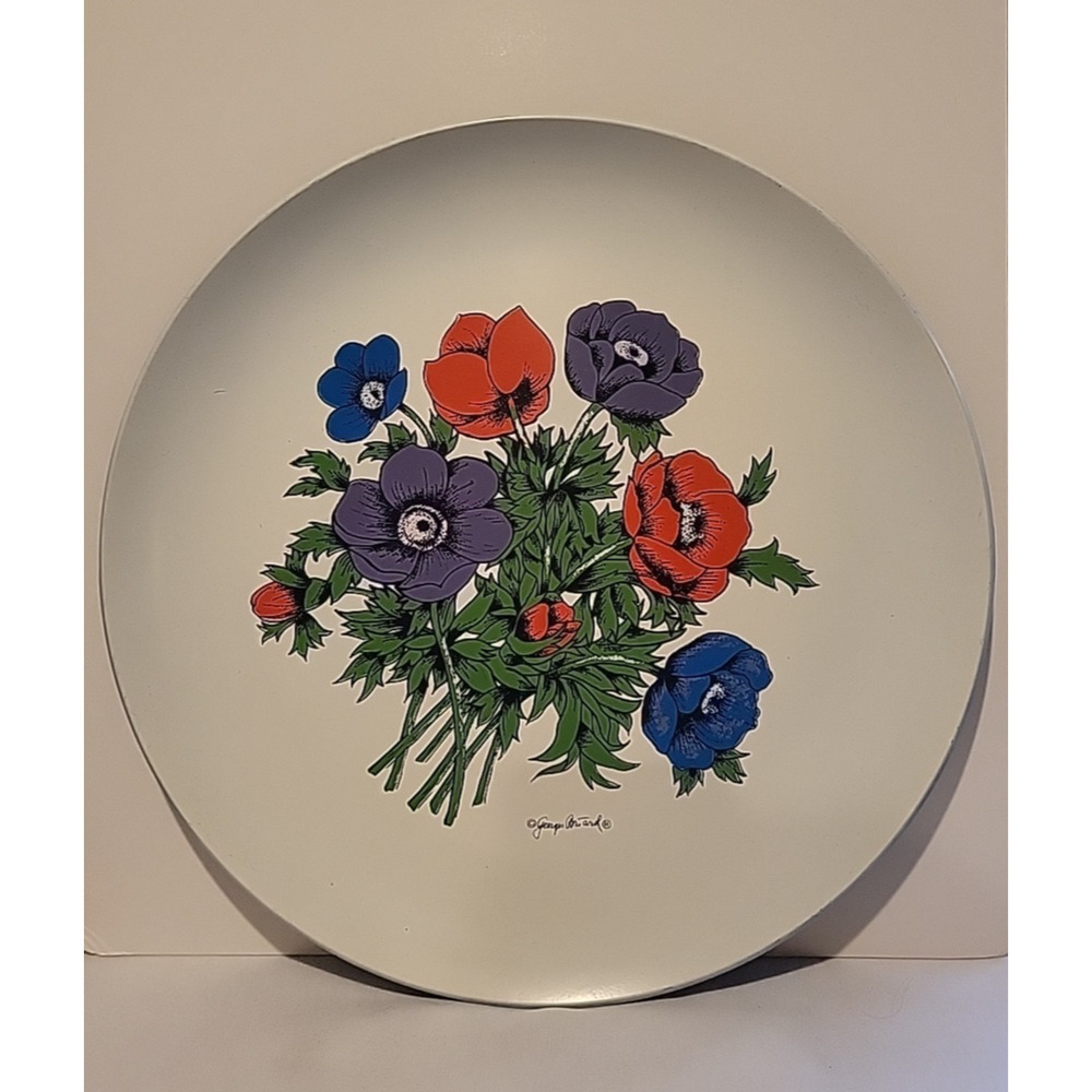 Large 14" Round Melamine Vintage Serving Tray Plate Georges Briard Floral Decor
